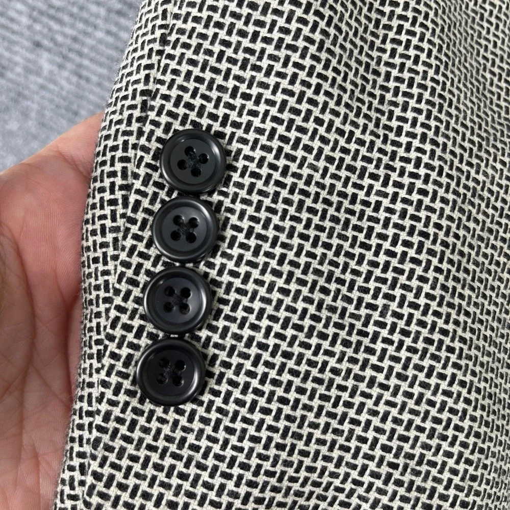 Paul Fredrick Double Breasted Wool Blazer Mens 52R Micro Check Peak Lapel Formal